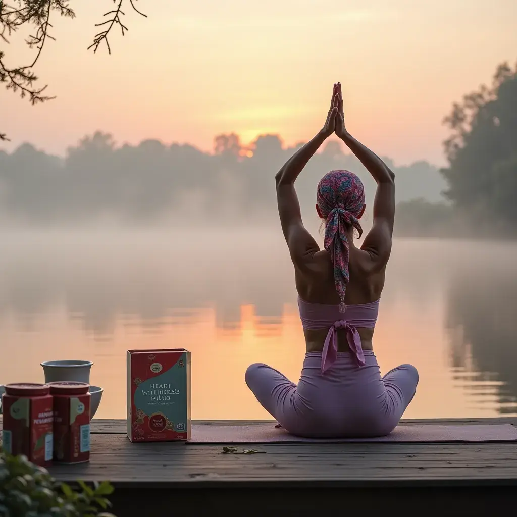 Szívbarát teakeverék friss zöld levelekkel és színes virágokkal.
